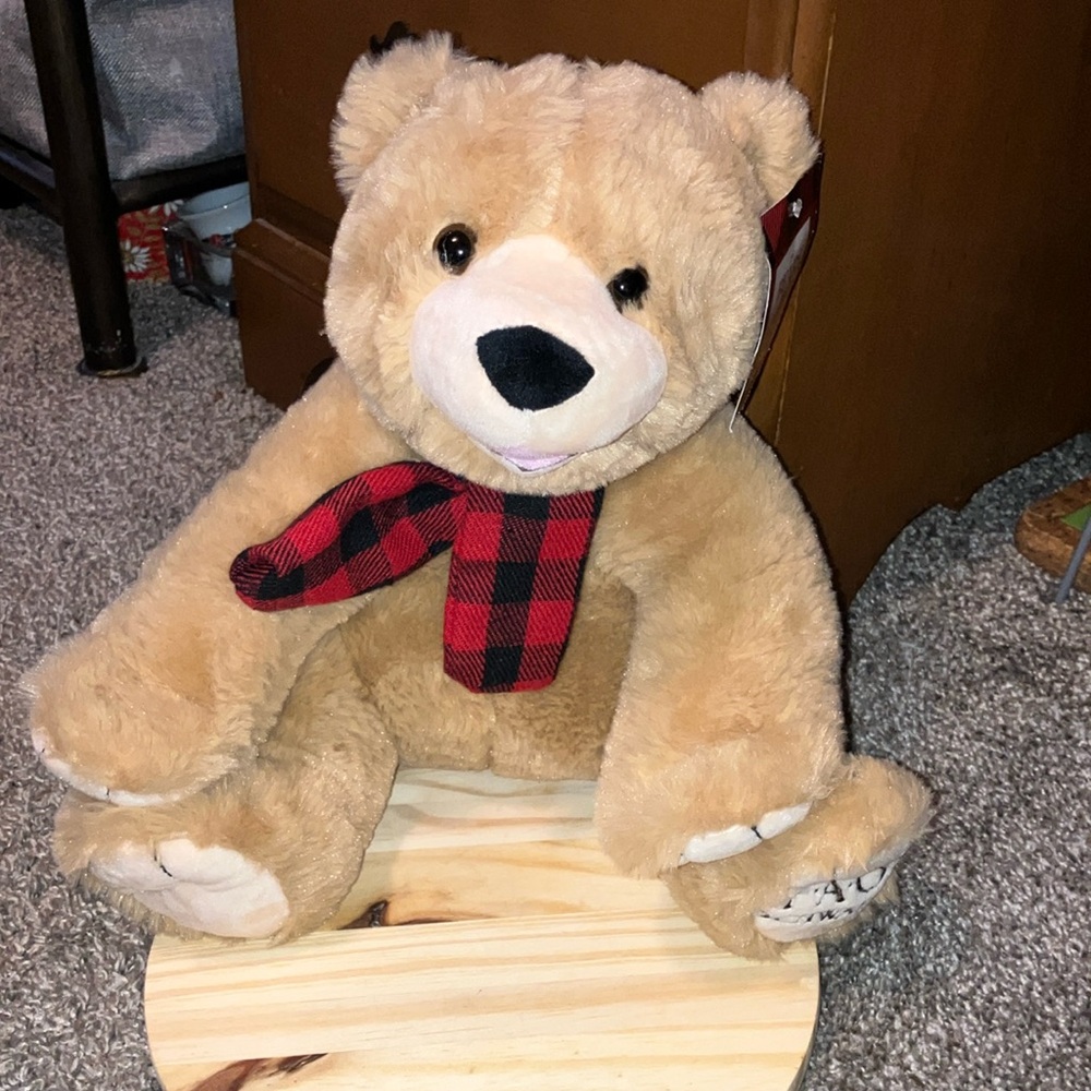 FAO SCHWARZ Cozy Brown Teddy Bear with Red Scarf 14” NEW - Picture 1 of 6